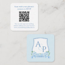 Código QR Cresta Monograma Azul y Blanco Tarjeta R