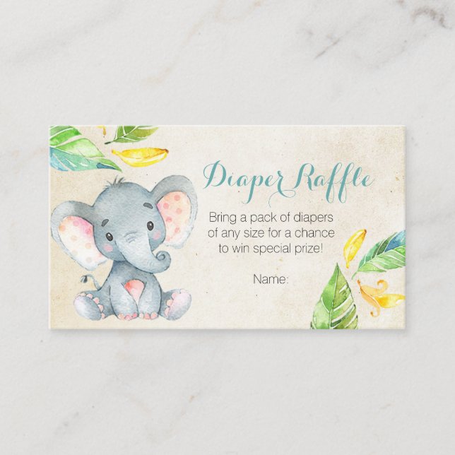 De Recepción Elefante Cute - Tarjeta Raffle Diaper (Anverso)
