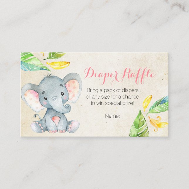 De Recepción Elefante Rosa Cute - Tarjeta Raffle Diaper (Anverso)
