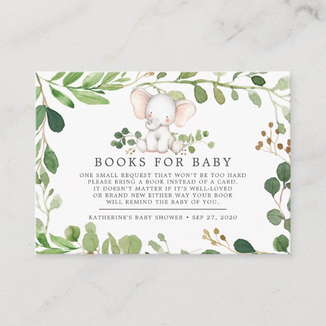 De Recepción Elefantes Libros Para Bebés Tarjeta Baby Shower (Anverso)