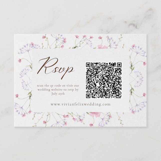 De Recepción Elegante Crema Flor silvestre Código QR Tarjeta RS (Anverso)