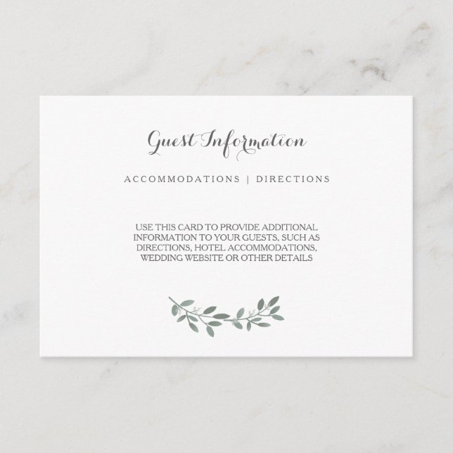 De Recepción Elegante Eucalyptus Boda Suite Insertar tarjeta (Anverso)