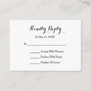 De Recepción Elegante Script Tarjeta RSVP Blanco Negro