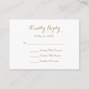 De Recepción Elegante Script Tarjeta RSVP Blanco Oro