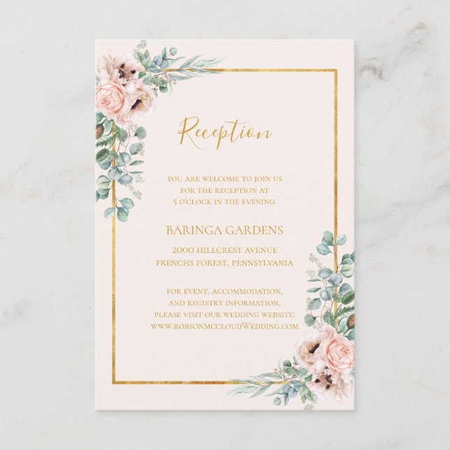 De Recepción Elegante tarjeta Rubor Floral Pastel Wedding (Anverso)