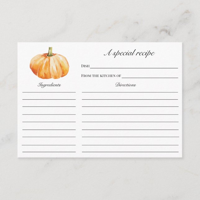 De Recepción Fall in Love Pumpkin Bridal Shower Recipe tarjeta (Anverso)