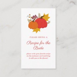 De Recepción Fall Pumpkin Bridal Shower Recipe Tarjeta