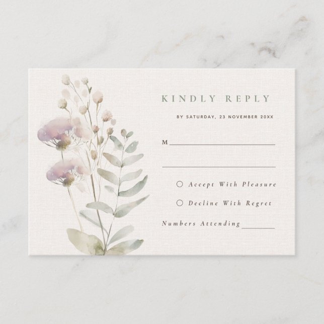 De Recepción Flores rosa Rubor Boda Tarjeta RSVP (Anverso)