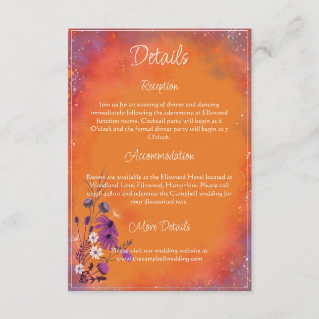 De Recepción Flores salvajes del cielo azafrán - tarjeta vertic (Anverso)