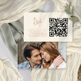De Recepción Foto Script Terracotta Cream QR Wedding Tarjeta RS