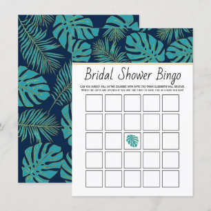 De Recepción hoja tropical verde azulada, marina, con tarjeta d