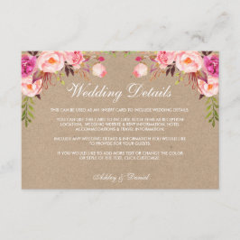 De Recepción Kraft Floral Boda rosa Detalles Insertar tarjeta