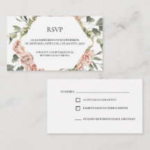 Marco dorado con tarjeta RSVP para rosas quinceañe