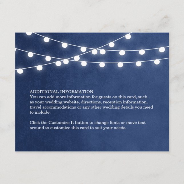 De Recepción Navy Blue String Lights Boda Insertar tarjeta (Anverso)