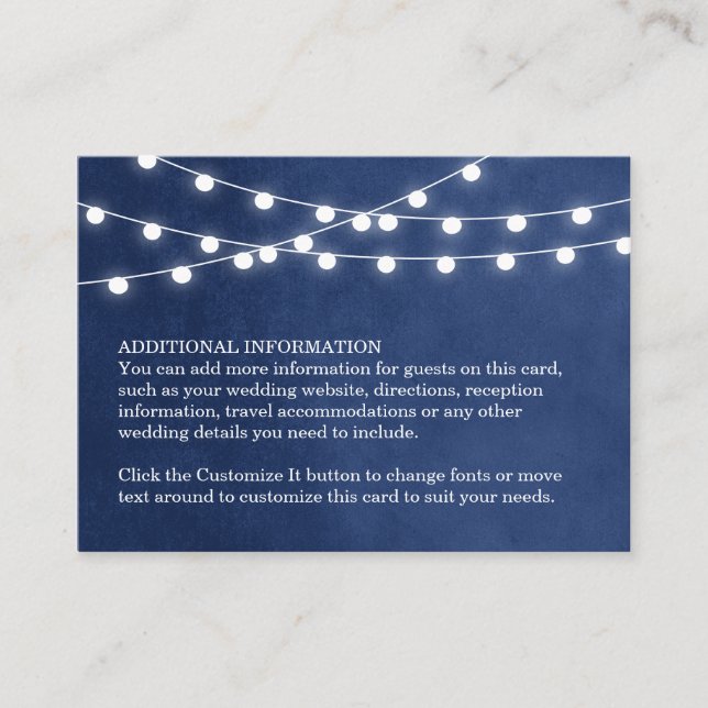 De Recepción Navy Blue String Lights Boda Insertar tarjeta (Anverso)