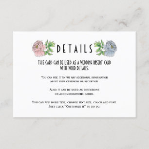 De Recepción peonías azul pálido boda detalles insertar tarjeta