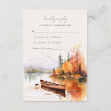 Romántico lago otoño con barco Boda Tarjeta RSVP