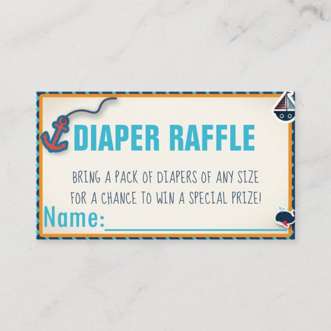 De Recepción Tarjeta Baby Shower Diaper Raffle Nautical (Anverso)