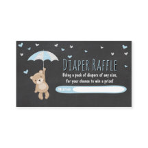 Tarjeta Baby Shower Diaper Raffle Teddy Bear Blue