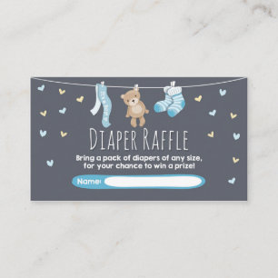De Recepción Tarjeta Baby Shower Diaper Raffle Teddy Bear Blue