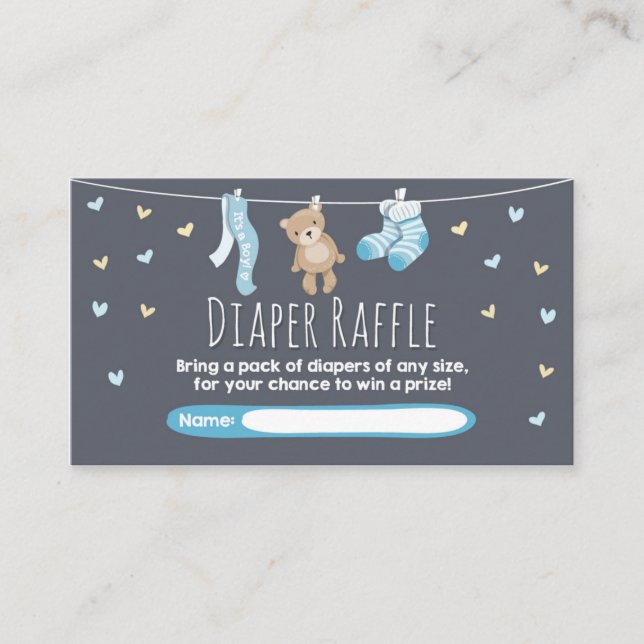 De Recepción Tarjeta Baby Shower Diaper Raffle Teddy Bear Blue (Anverso)