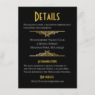 De Recepción Tarjeta Boda Retro Gold Black Great Gatsy Details