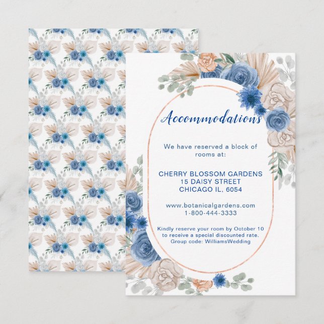 De Recepción Tarjeta Boho Blue Pampas Grass Boda Alojamiento (Anverso / Reverso)