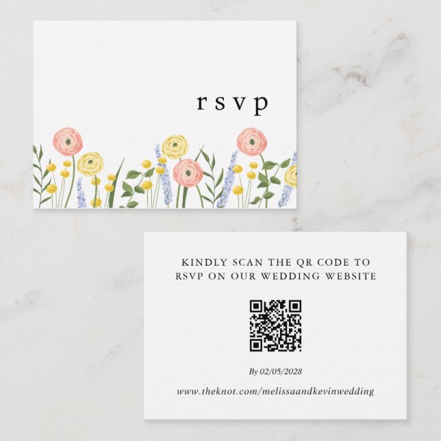 De Recepción Tarjeta Floral QR Code Wedding RSVP (Anverso / Reverso)