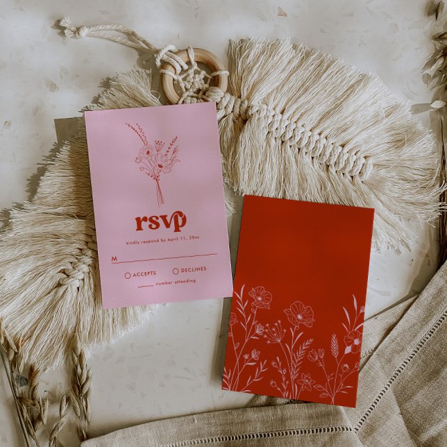 De Recepción Tarjeta Groovy Retro Floral RSVP (Subido por el creador)