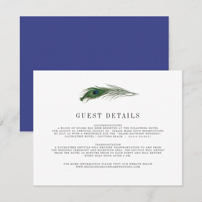 De Recepción Tarjeta Informativa para Invitados Peacock Poise | (Anverso / Reverso)