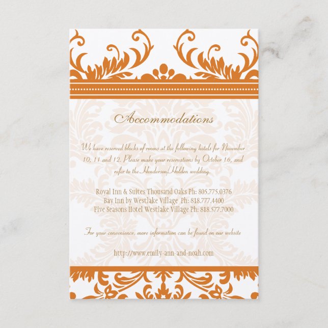 De Recepción Tarjeta insertable naranja y marfil para boda con  (Anverso)