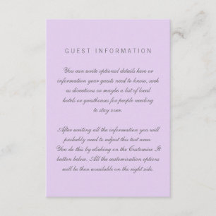De Recepción Tarjeta Lilac Simple Boda Insertar