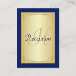 De Recepción Tarjeta Monograma Blue Gold Scroll Reception