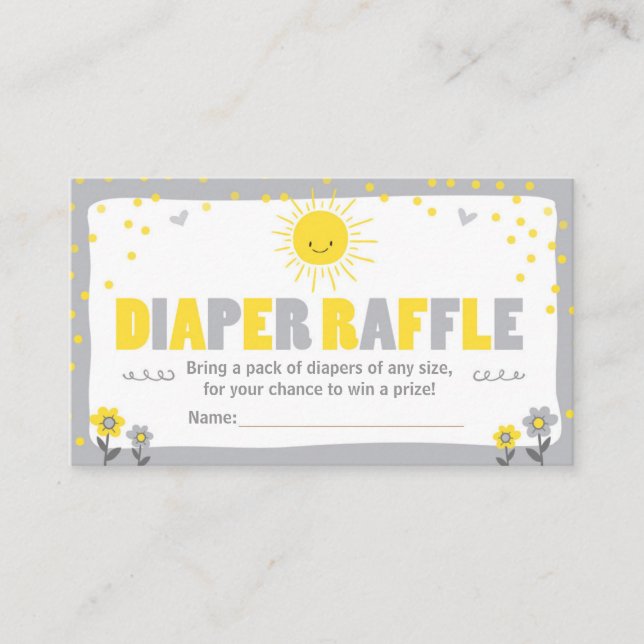 De Recepción Tarjeta Raffle Diaper Baby Shower Sunshine Neutral (Anverso)