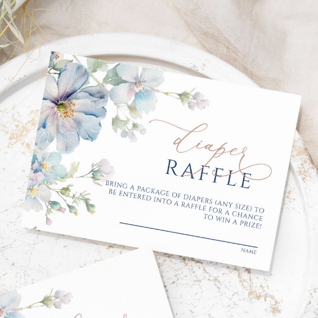 De Recepción Tarjeta Raffle Diaper Hydrangea Azul y Flores Rosa (Subido por el creador)