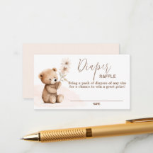 Tarjeta Raffle Neutral Teddy Bear Diaper