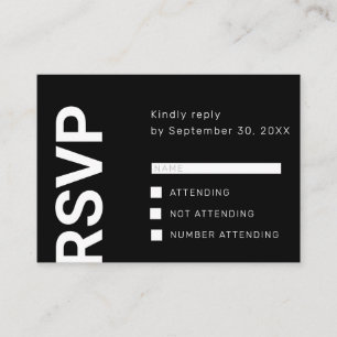 De Recepción Tarjeta RSVP en blanco y negro con letras en negri