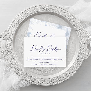 De Recepción Tarjeta RSVP floral azul minimalista - Responder c