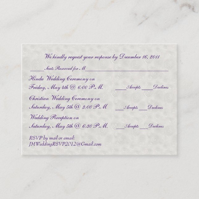 De Recepción Tarjeta RSVP Pearl y Plata (Anverso)