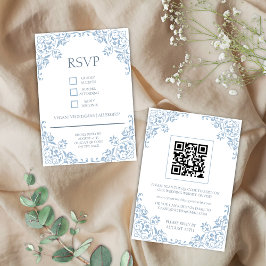 De Recepción Tarjeta RSVP Romántica Shabby Chic Azul y Blanco