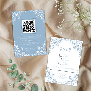De Recepción Tarjeta RSVP Romántica Vintage Dusty Azul y Blanco