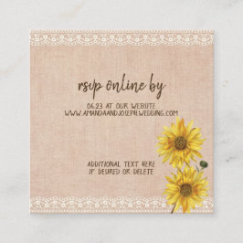 De Recepción Tarjeta RSVP Rústica Lace & Burlap Sunflowers Wedd