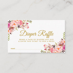 De Recepción Tarjeta Rubor Baby Shower Diaper Raffle Gold Pink