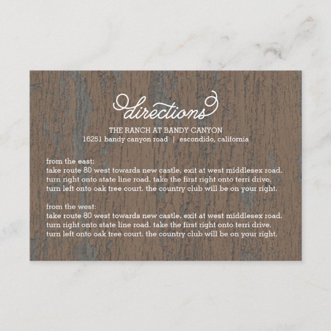 De Recepción Tarjeta Rustic Bark Directions (Anverso)