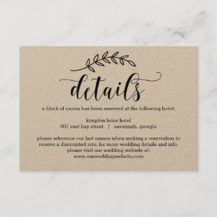 De Recepción Tarjeta Rustic Elegance Boda Detalles Kraft