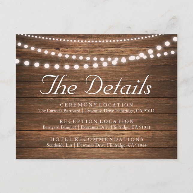 De Recepción Tarjeta Rustic String of Lights Details 4.25" x 5. (Anverso)