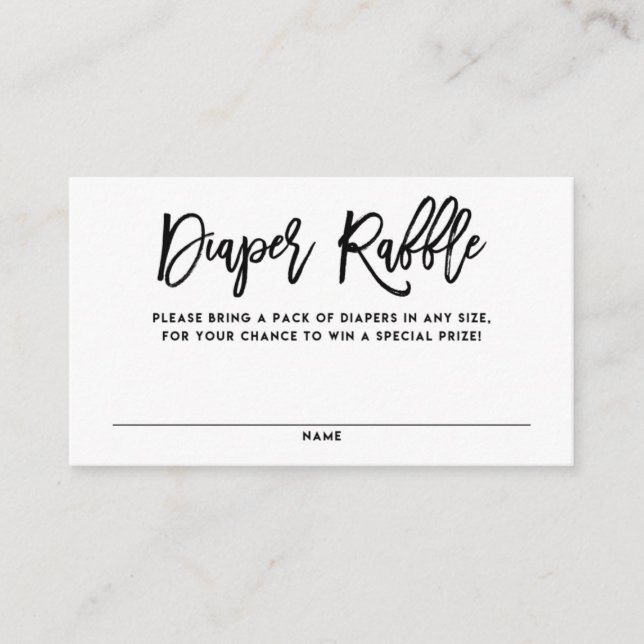 De Recepción Tarjeta Rústica Negra Letter Diaper Raffle (Anverso)