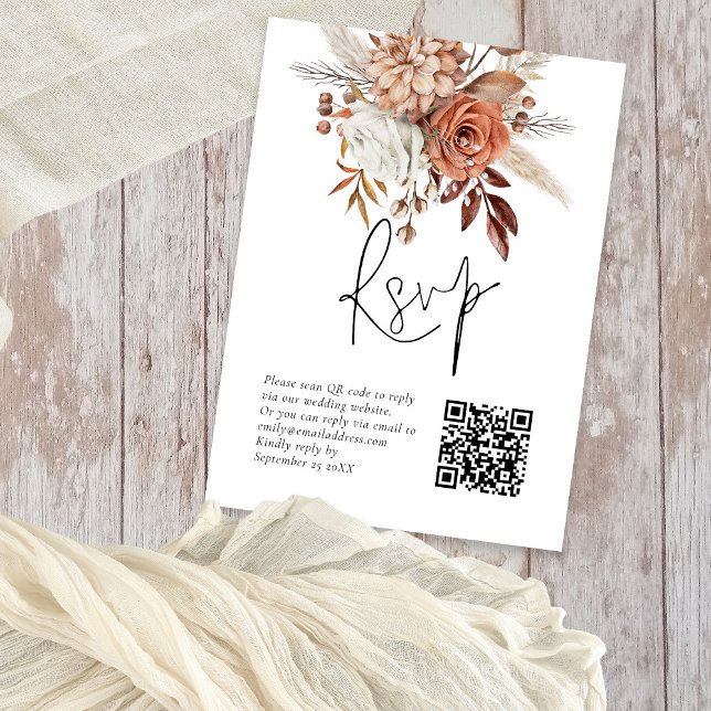 De Recepción Terracotta Florals QR Código Boda Tarjeta RSVP (Subido por el creador)
