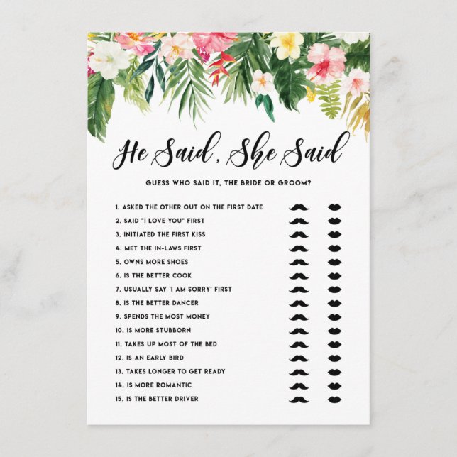 De Recepción Tropical dijo que le dijo a la novia o la tarjeta  (Anverso)