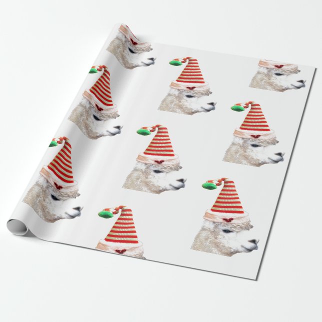 De Regalo Alpaca en Santa hat Navidades envuelto papel (Desenrollado)